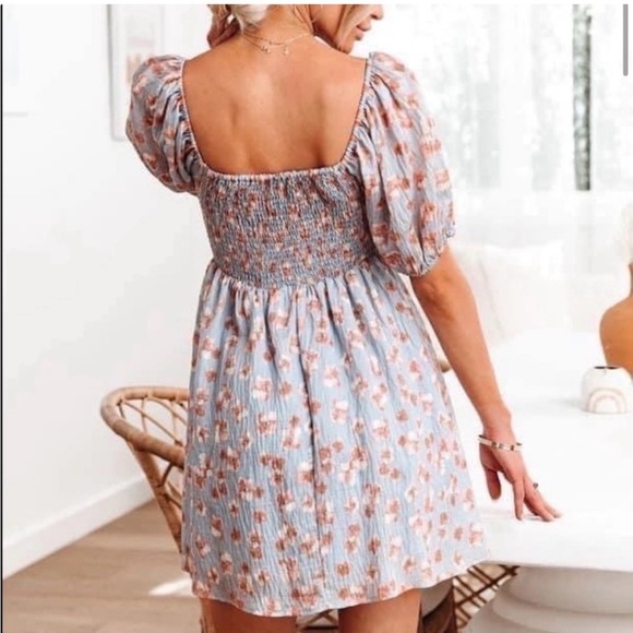 Aakaa Blue Floral Puff Sleeve Mini Dress - Picture 2 of 7